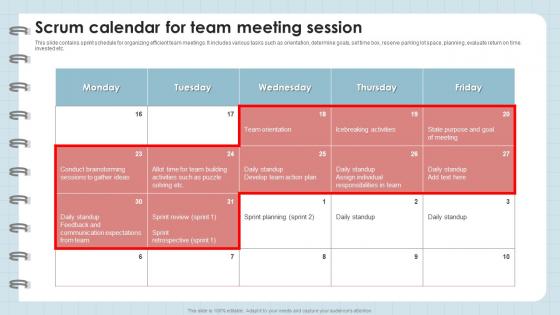 Scrum Calendar For Team Meeting Session