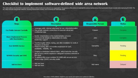 Sd Wan As A Service Checklist To Implement Software Defined Wide Area Network Ppt Brochure