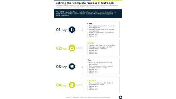 Sdr Playbook Defining The Complete Process Of Outreach One Pager Sample Example Document