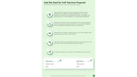 Seal The Deal For Voip Services Proposal One Pager Sample Example Document