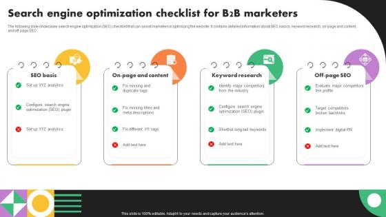 Search Engine Optimization Checklist For B2b Business Marketing Strategies Mkt Ss V