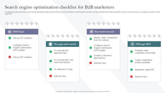 Search Engine Optimization Checklist For B2B Marketers Complete Guide To Develop Business