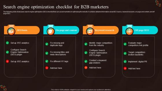 Search Engine Optimization Checklist For B2b Marketing Strategies For Start Up Business MKT SS V
