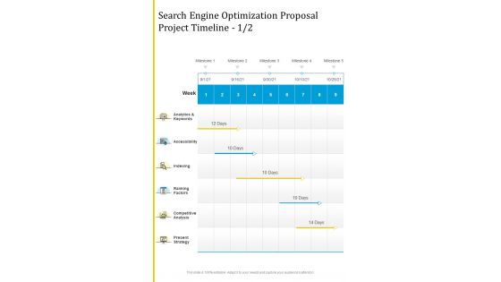 Search Engine Optimization Proposal Project Timeline One Pager Sample Example Document