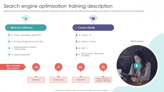 Search Engine Optimization Training Description Digital Marketing Training Implementation DTE SS