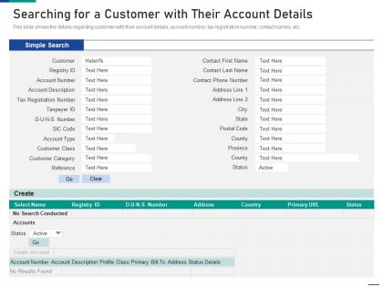 Searching for a customer with their account details account receivable process