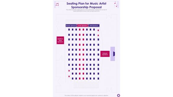 Seating Plan For Music Artist Sponsorship Proposal Musicians Event One Pager Sample Example Document