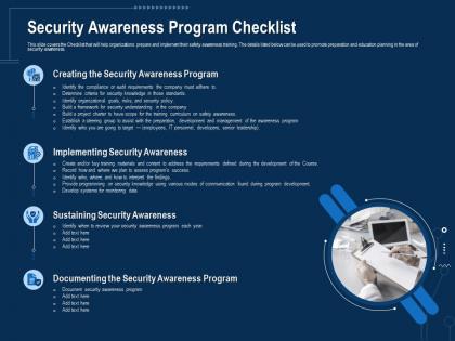 Security awareness program checklist corporate data security awareness ppt powerpoint mockup