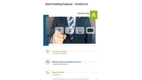 Seed Funding Proposal Contact Us One Pager Sample Example Document