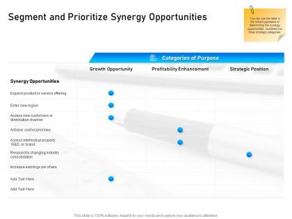 Segment and prioritize synergy opportunities offering ppt powerpoint presentation background