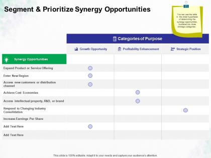Segment and prioritize synergy opportunities ppt powerpoint presentation model example