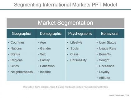 Segmenting international markets ppt model