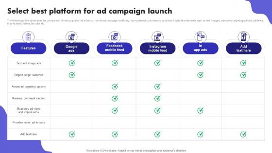 Select Best Platform For Ad Campaign Launch Digital Marketing Ad Campaign MKT SS V