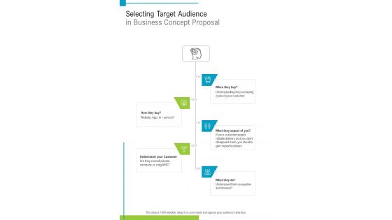 Selecting Target Audience In Business Concept Proposal One Pager Sample Example Document