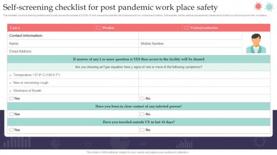 Self Screening Checklist For Post Pandemic Work Place Safety Pandemic Business Playbook