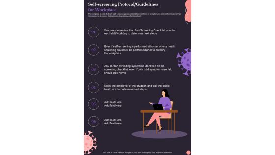 Self Screening Protocol Guidelines For Workplace One Pager Sample Example Document