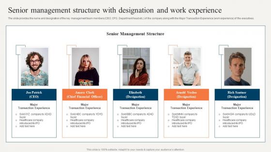 Sell Side Merger And Acquisition Senior Management Structure With Designation And Work Experience