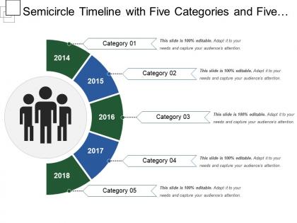 Semicircle timeline with five categories and five years