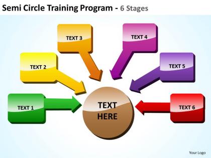 Semicircle training program 6 stages with shiny boxes and arrows inwards powerpoint templates 0712