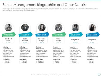 Senior management biographies and other details pitchbook for initial public offering deal