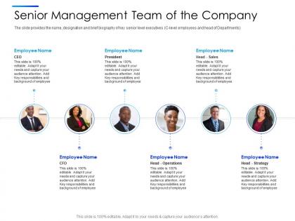 Senior management team of the company equity secondaries pitch deck ppt clipart