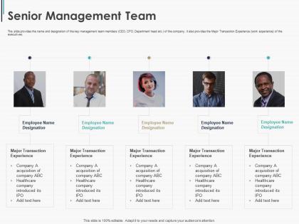 Senior management team pitchbook for general and m and a deal