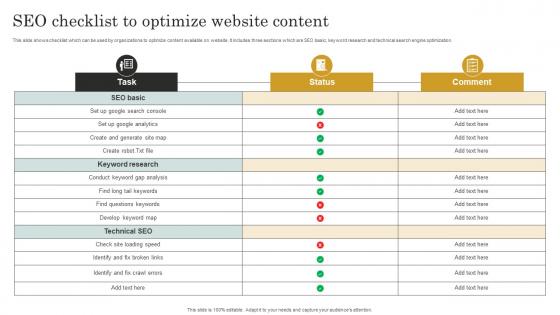 Seo Checklist To Optimize Website Content Seo Content Plan To Improve Website Traffic Strategy SS V