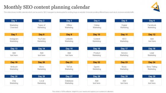 SEO Content Plan To Improve Online Monthly SEO Content Planning Calendar Strategy SS