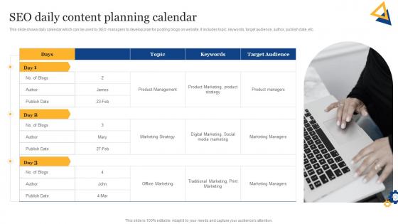 SEO Content Plan To Improve Online SEO Daily Content Planning Calendar Strategy SS