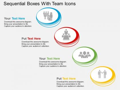 Sequential boxes with team icons flat powerpoint design