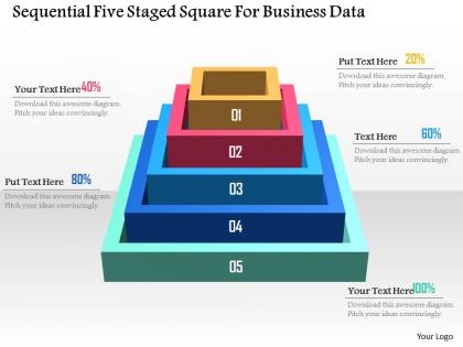 Sequential five staged square for business data powerpoint template