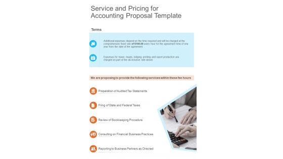 Service And Pricing For Accounting Proposal Template One Pager Sample Example Document
