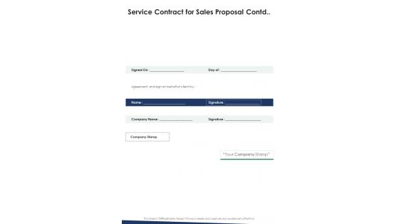 Service Contract For Sales Proposal Contd One Pager Sample Example Document