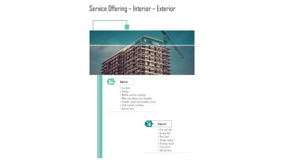 Service Offering Interior Exterior Construction Proposal Template One Pager Sample Example Document