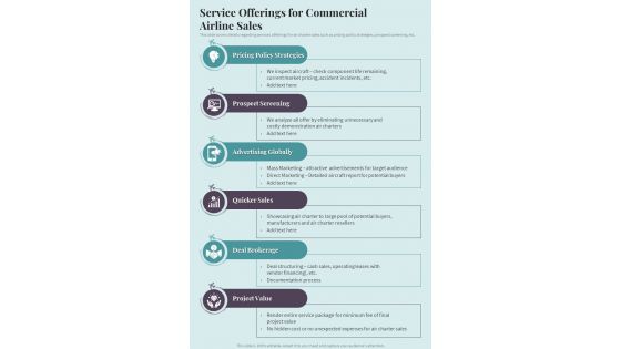 Service Offerings For Commercial Airline Sales One Pager Sample Example Document