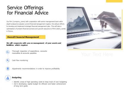 Service offerings for financial advice ppt powerpoint presentation charts