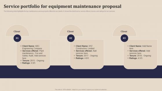 Service Portfolio For Equipment Maintenance Proposal Ppt Show Background Image