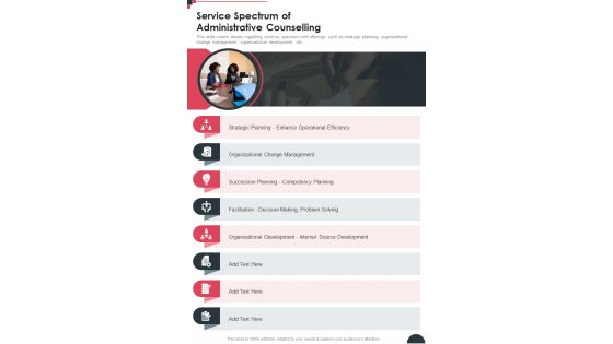 Service Spectrum Of Administrative Counselling One Pager Sample Example Document