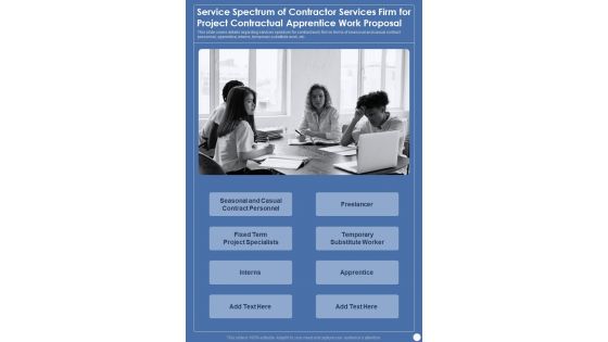 Service Spectrum Of Contractor Services Firm For Project Contractual One Pager Sample Example Document