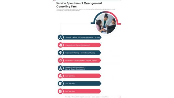 Service Spectrum Of Management Consulting Firm One Pager Sample Example Document