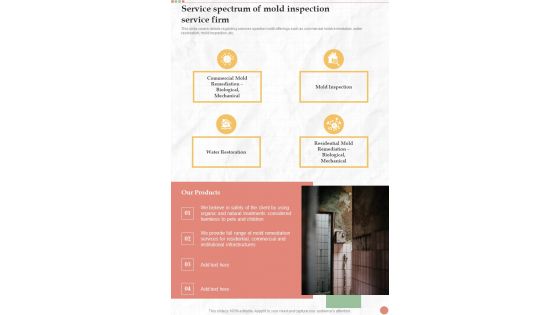 Service Spectrum Of Mold Inspection Service Firm One Pager Sample Example Document