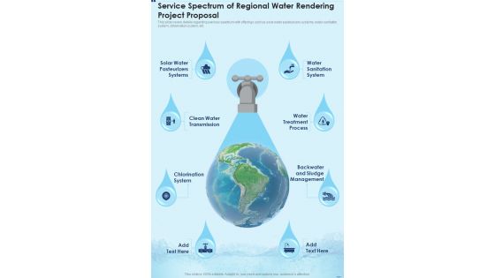 Service Spectrum Of Regional Water Rendering Project Proposal One Pager Sample Example Document