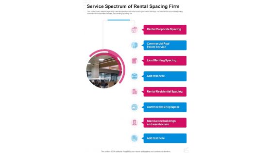 Service Spectrum Of Rental Spacing Firm One Pager Sample Example Document