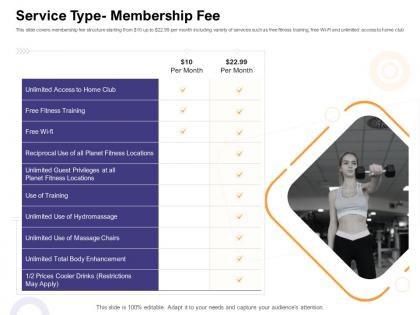 Service type membership fee how enter health fitness club market ppt inspiration visual aids