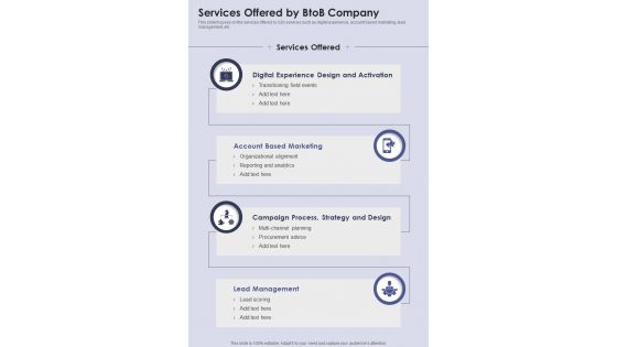 Services Offered By Btob Company One Pager Sample Example Document