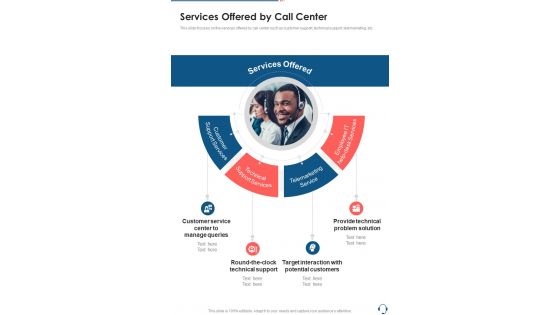 Services Offered By Call Center One Pager Sample Example Document