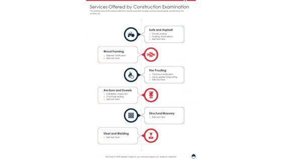 Services Offered By Construction Examination One Pager Sample Example Document