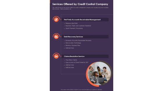Services Offered By Credit Control Company Credit Control Process One Pager Sample Example Document
