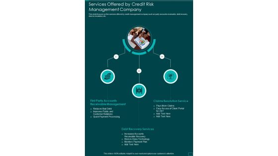 Services Offered By Credit Risk Management Company One Pager Sample Example Document