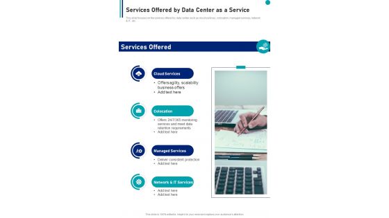 Services Offered By Data Center As A Service One Pager Sample Example Document